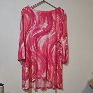 Belle by Kim Gravel Pink and White Swirl Tunic 3x